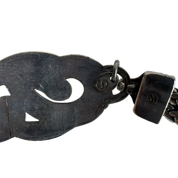 Brighton Bali Hai Silver Braided Swirl Hook Heart Charm Chain Belt size Small